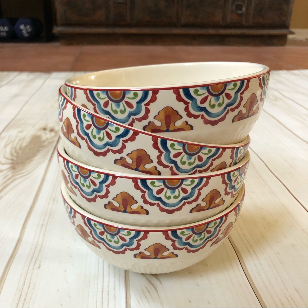 Pier 1 Global Medallion set of 4 cereal soup bowls